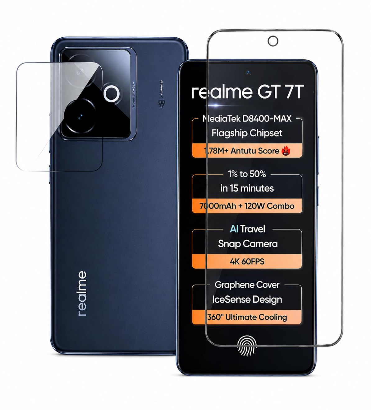 Premium Tempered Glass With Back Camera Protector Compatible For Realme GT 7T 5G | Full Coverage | HD Clarity | Bubble Free | (Pack Of 1)-image-27