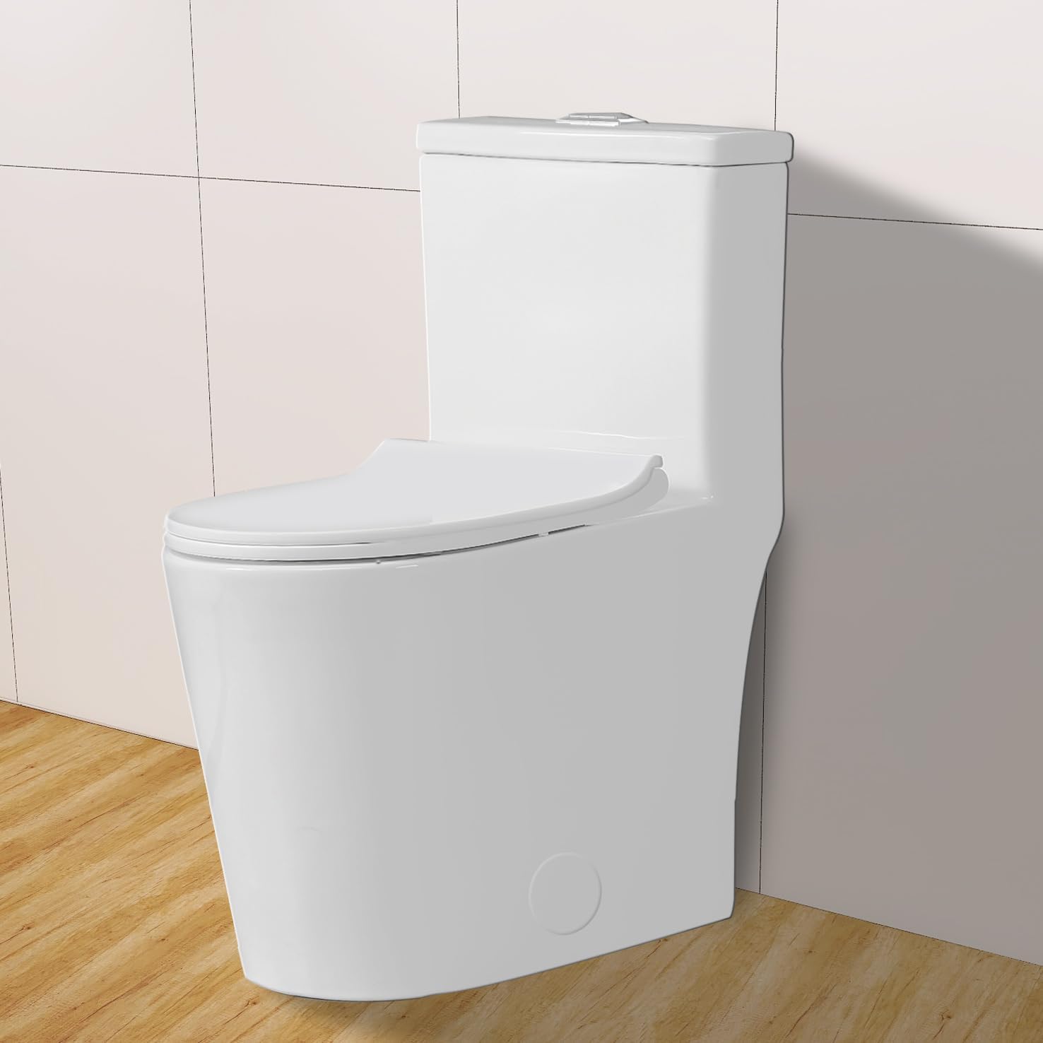 12" rough-in Small One Piece Toilet Dual Flush 1.1/1.6 GPF Soft Closing Seat,White Suitable for Tiny Bathrooms