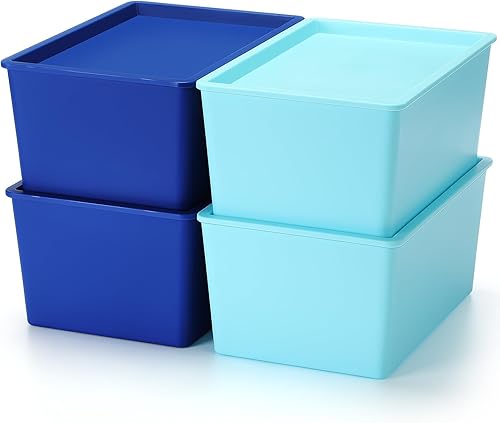 Miniatura 16 de Menkxi 4 Piezas Contenedores de Almacenamiento con Tapas Contenedores Apilables de Plástico para Organizar Estantes Caja de Adornos Navideños Cestas