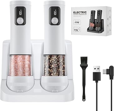 Electric Salt and Pepper Grinder Set,2 Pack Rechargeable White