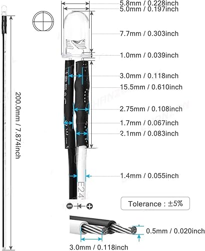 Miniatura 2 de 10 PCS 12V 5mm LED Diode Kit Warm White Red Green Blue Yellow Orange UV Purple Pink Prewired 5 9 12 V Light Emitting Indicator RC Lamp (Color