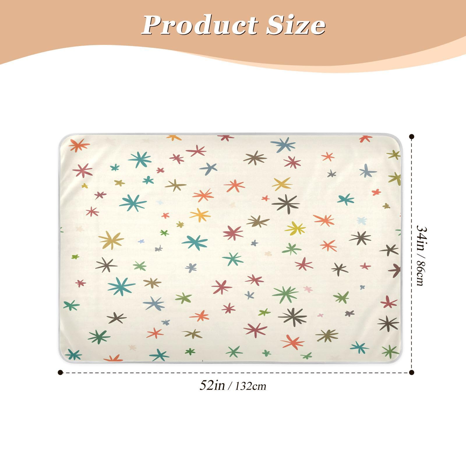 BOESI Doodle Colorful Star Pattern Waterproof Pads for Bedwetting and Incontinence, Reusable Pads, Reusable Diaper Pads for Bed, Sofa, Travel