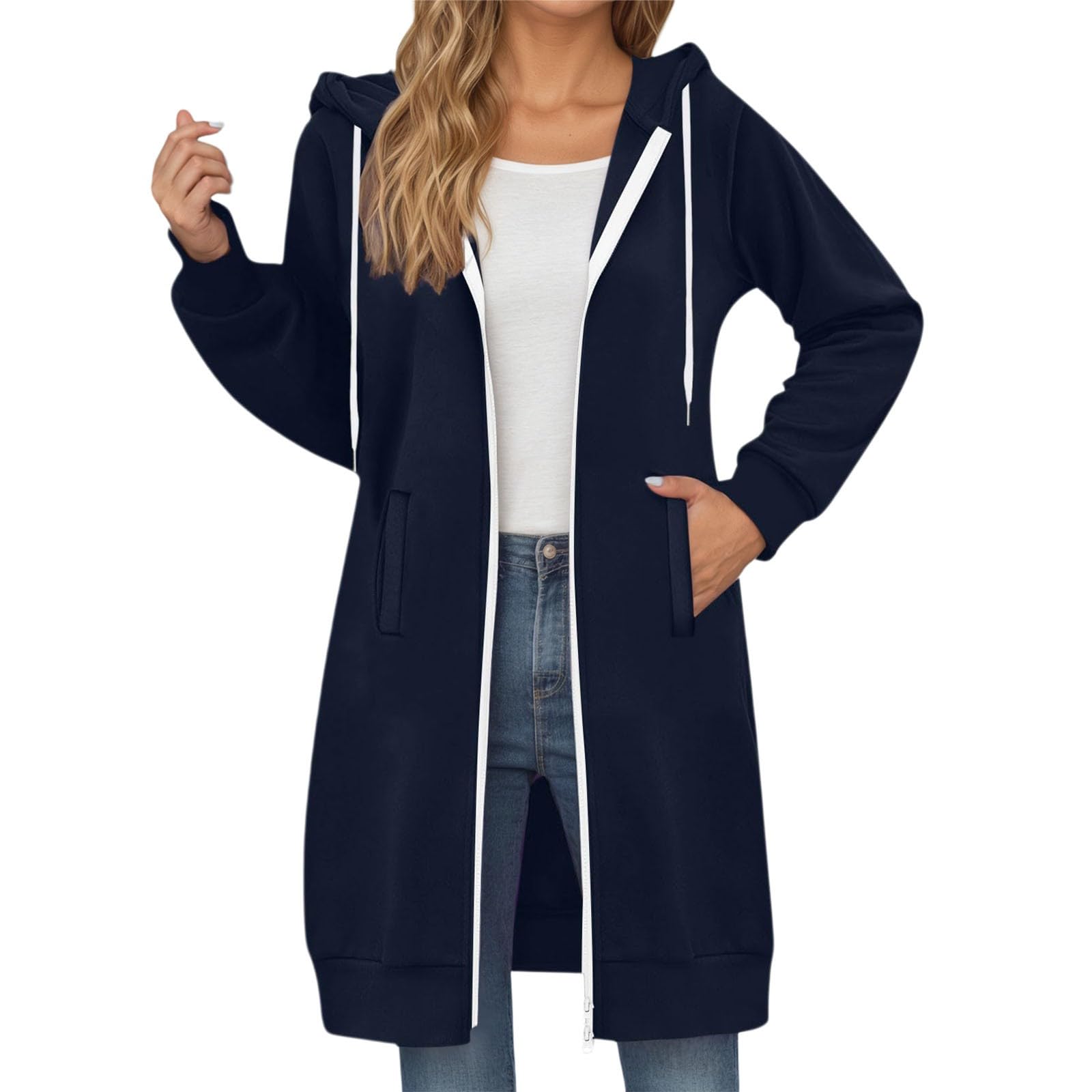 Generisch Felpa lunga con cappuccio da donna taglie forti, maglione casual con tasche con coulisse per l'uso quotidiano in autunno e inverno