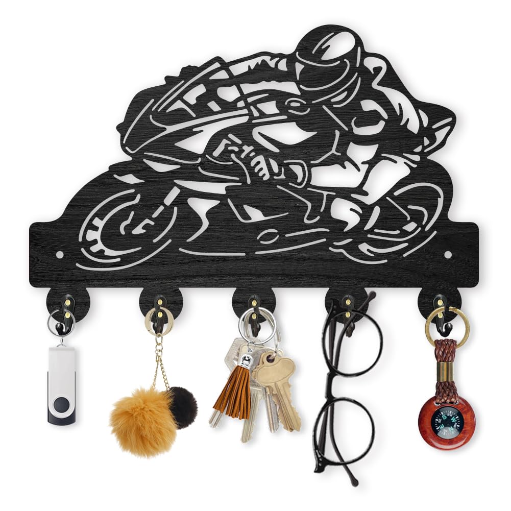 Llavero de madera para motocicleta soporte decorativo de pared con ganchos para llaves