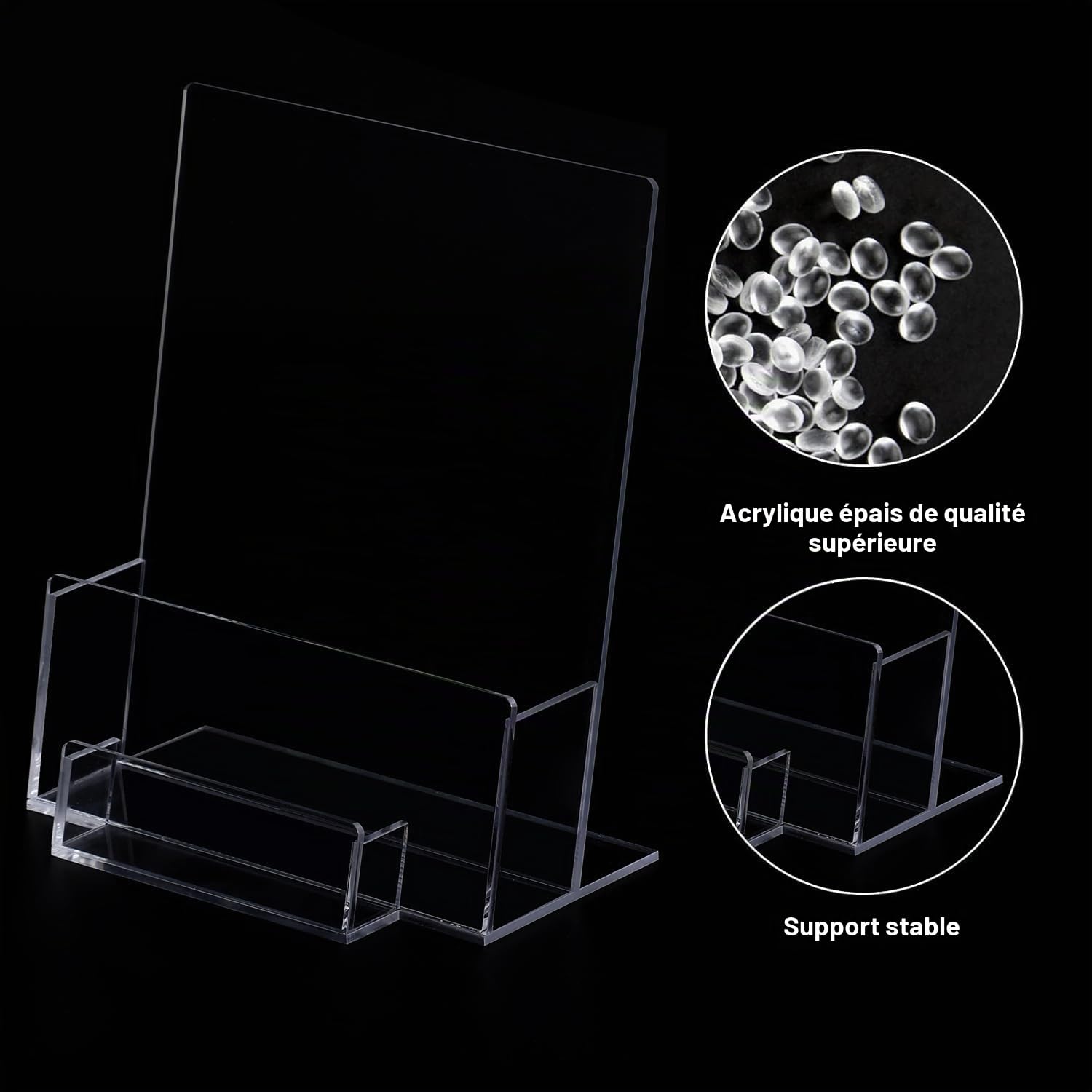 Lot de 2 porte-brochures A5 avec porte-cartes de visite en acrylique | Brochures de menu épaisses autonomes en plexiglas pour magazines, cartes de visite, brochures