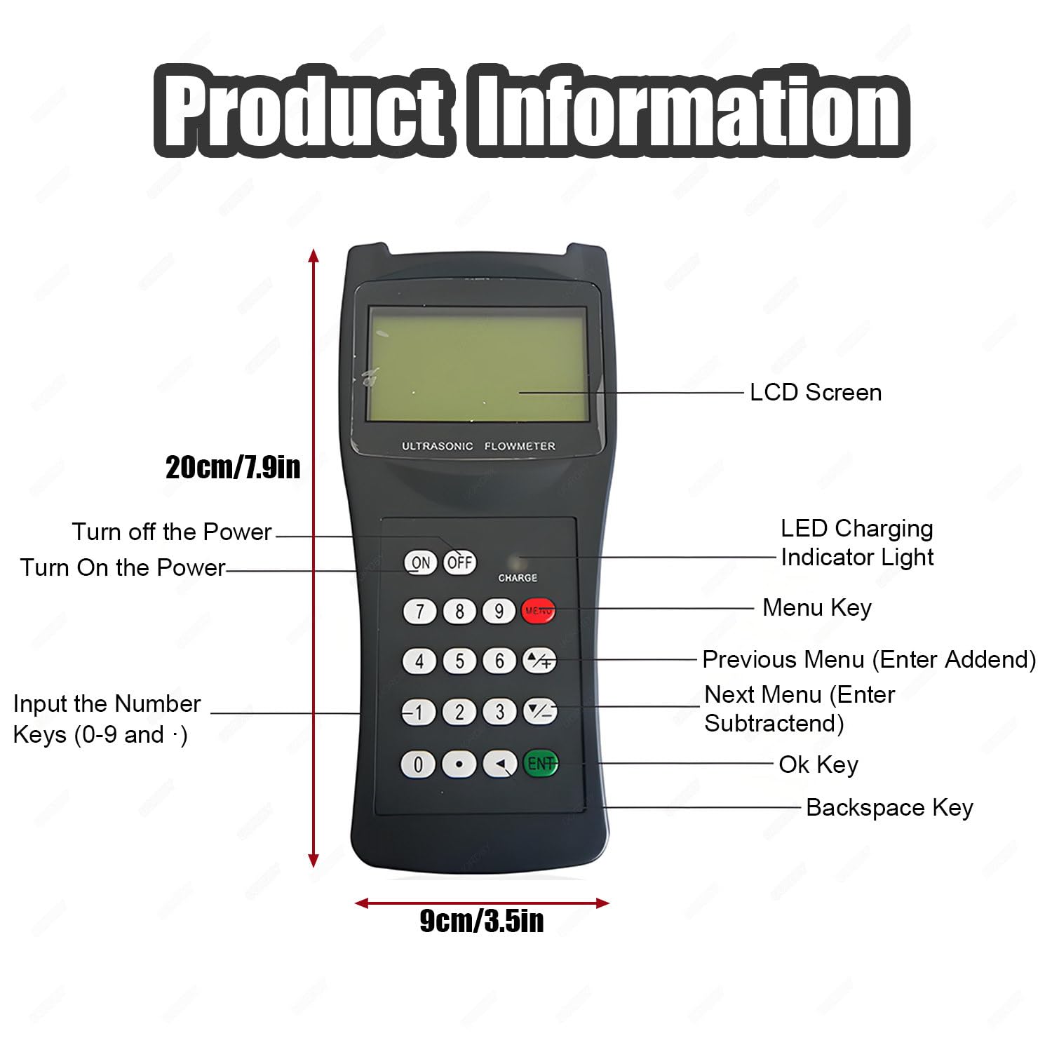 Caudalímetro Digital portátil de Mano para líquidos, con Sensor de Pinza. Rango de caudal: ±32 m/s (±104 pies/s), para tuberías de PVC y Aguas residuales industriales L1(DN300-6000)