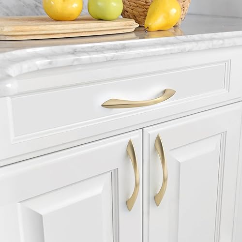 Miniatura 2 de Asidrama Paquete de 10 tiradores de gabinete de color dorado cepillado de 3.75 pulgadas (3.780 in), manijas de gabinete, manijas de armario,