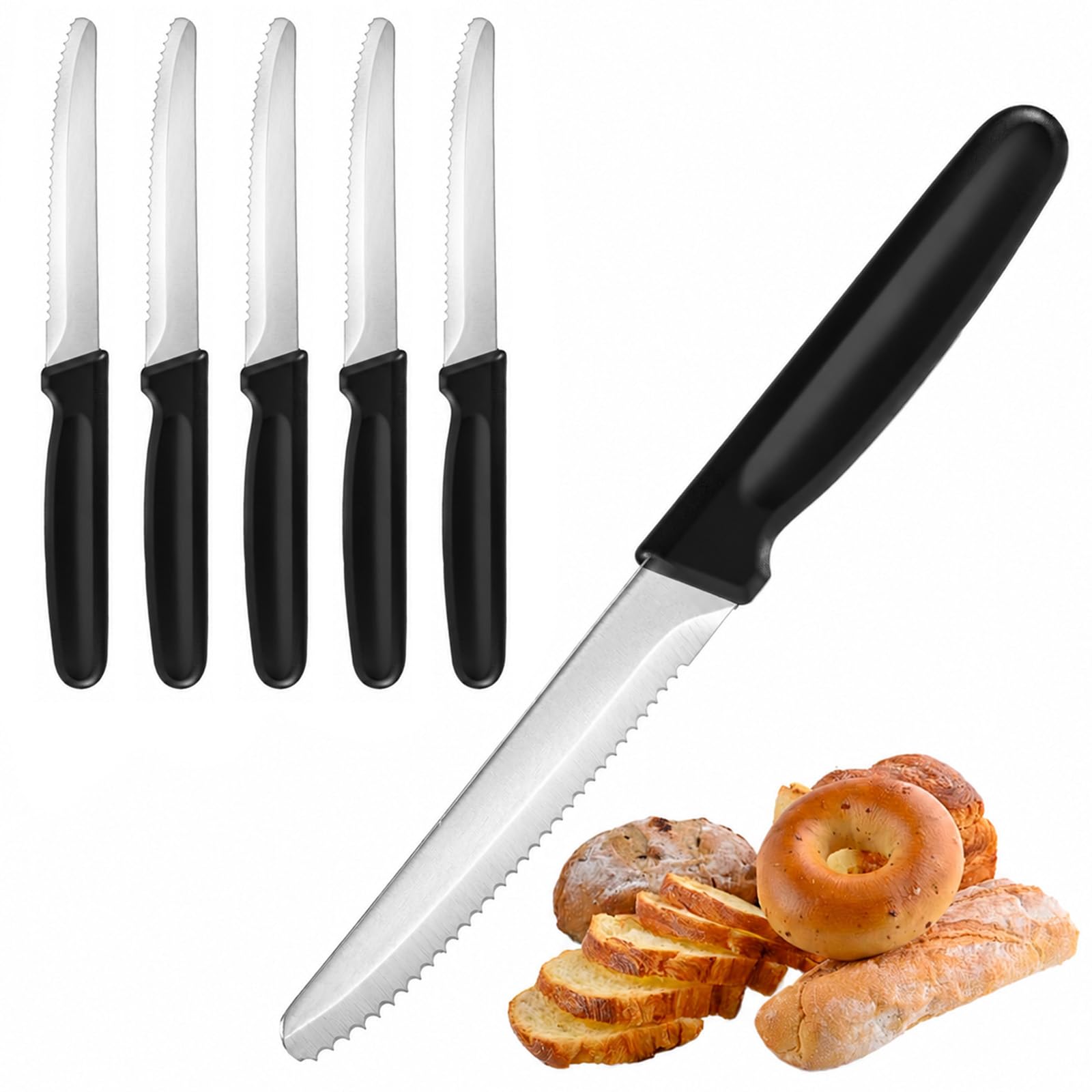 Carehabi Juego de 6 Cuchillos de Pan y Chuleteros Hoja Dentada Acero Inoxidable Cuchillo de Mesa para Desayuno y Cocina