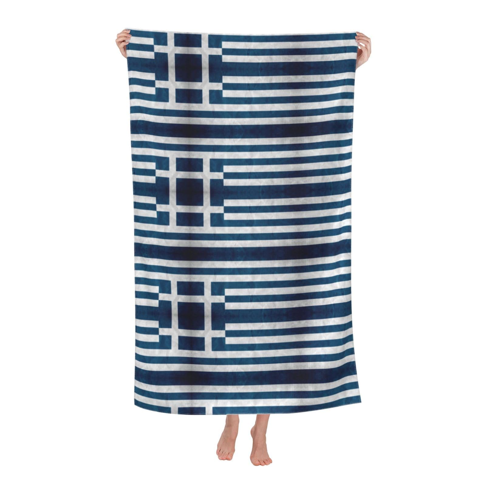 Oazcvbnn Women's White Greek Flag Print Adult Beach Towel Summer Travel Pool Vacation Swimming Fitness Outdoor Adventures