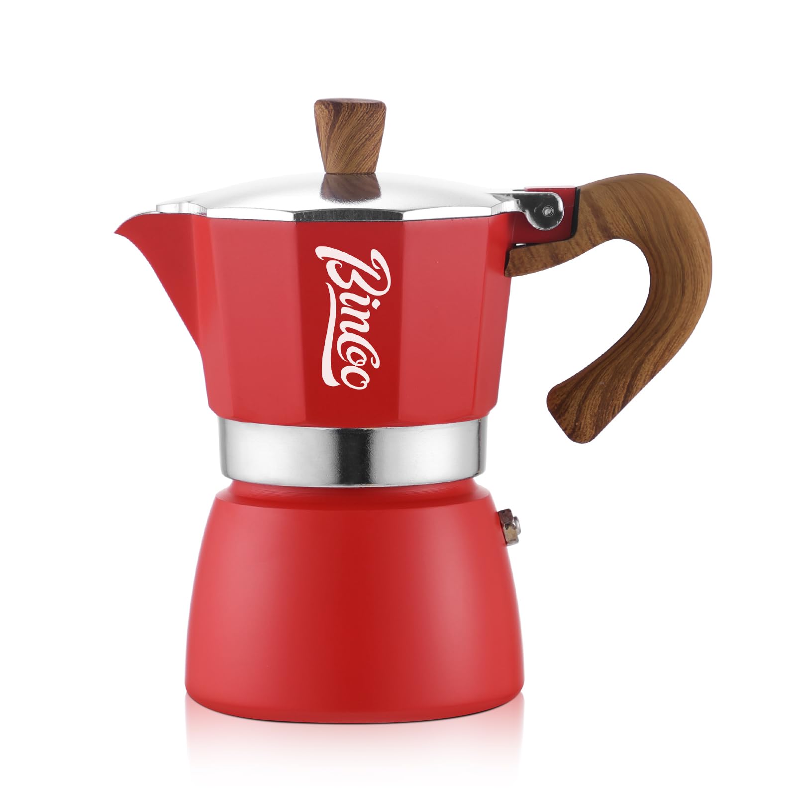Bincoo Espresso Maker Stovetop, Moka Pot 3 Cups, Espresso Pot Classic Italian Coffee Maker,Single Safety Valve (Red, 3 Cup)