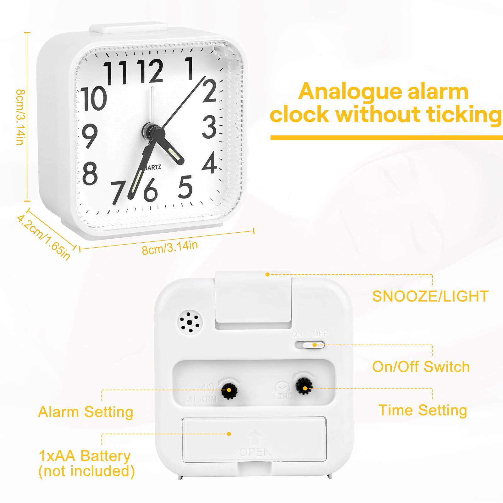 Réveil Matin Analogique à Piles Avec Fonction Snooze, Réveil Silencieux