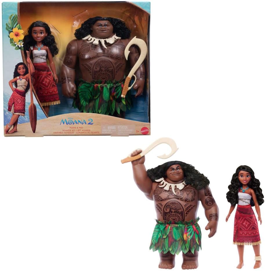 Mattel Disney Moana 2 Voyager 2 Doll Set Moana & Maui Fashion Doll with Removable Outfit and 4 Accessories, Movie Inspired