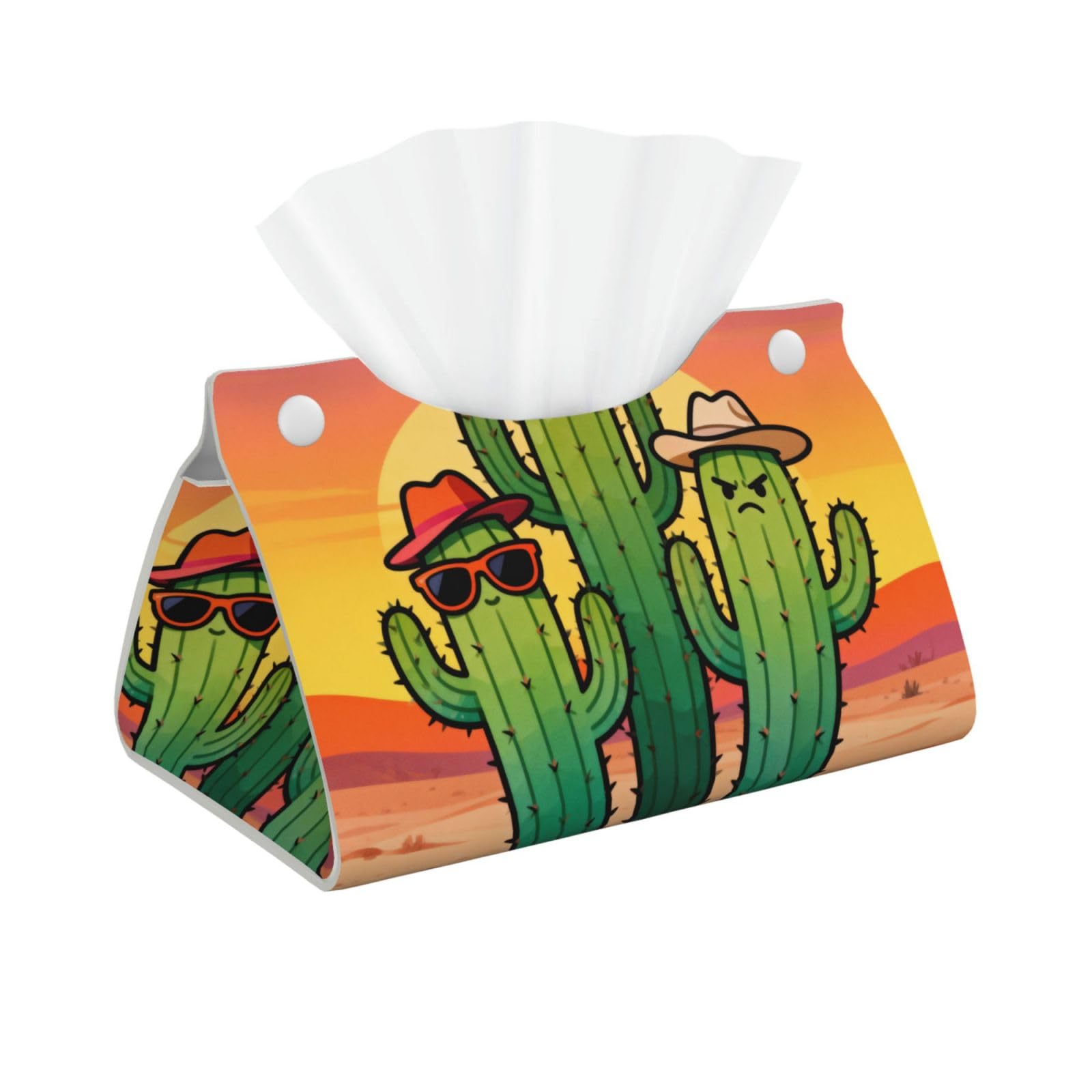 Cute cactus Long Leather Tissue Box Cover-Waterproof PU Leather Tissue Holder for Bathroom, Decorative Rectangular Tissue Case