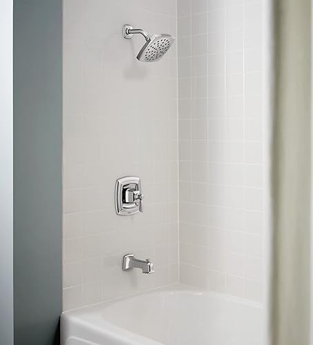 Miniatura 2 de Moen Conway 82922 - Juego de molduras cromadas para bañera y ducha con cabezal de ducha cuadrado, manija de ducha y boquilla de bañera, válvula