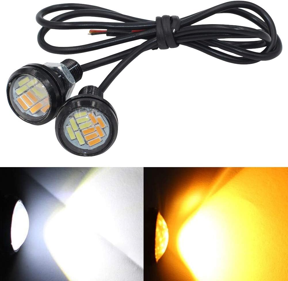Yolu 2-Pack Eagle Eye Lights Amber & White 4014 12-SMD 20mm Eagle Eye Led Bulbs Daytime Running Lights Reverse Tail Brake Turn Signal Light Tail Backup Lights Clearance Marker Lights 12V