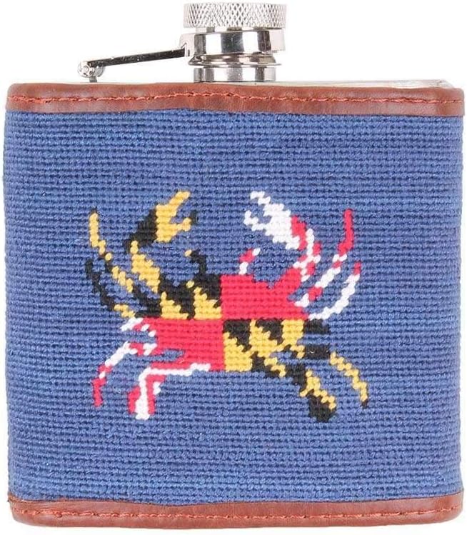 Maryland Flag Crab Needlepoint Flask in Classic Navy by Smathers & Branson