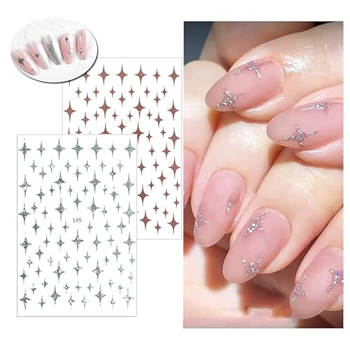 Miniatura 5 de 7 hojas de calcomanías de arte de uñas de estrella, calcomanías de diseño autoadhesivo 3D, calcomanías de lujo para arte de uñas, suministros de
