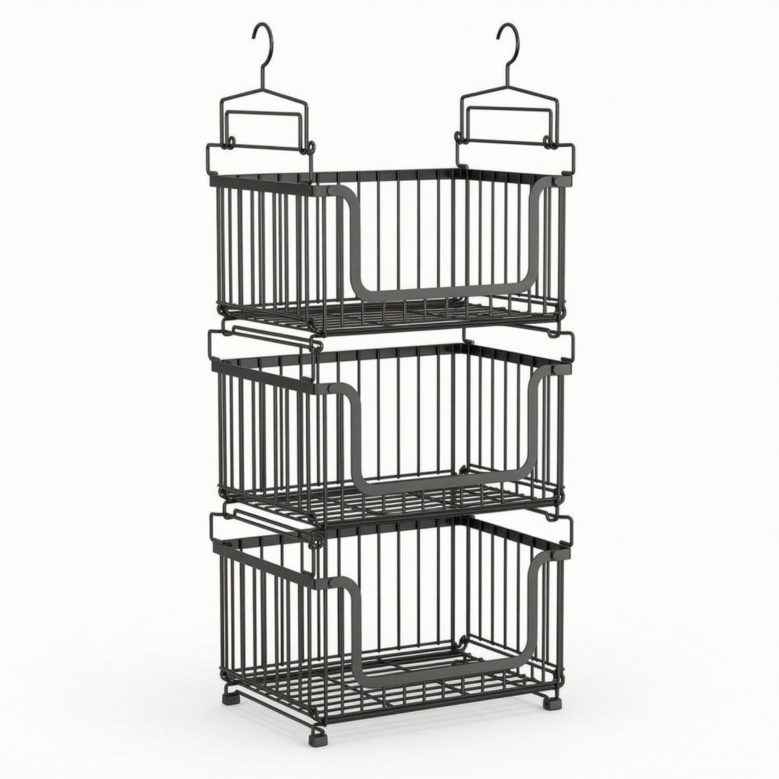Panier Suspendu En Métal sans Perçage Panier Cuisine Suspendu Polyvalent pour Placard, Noir, Trois Couches