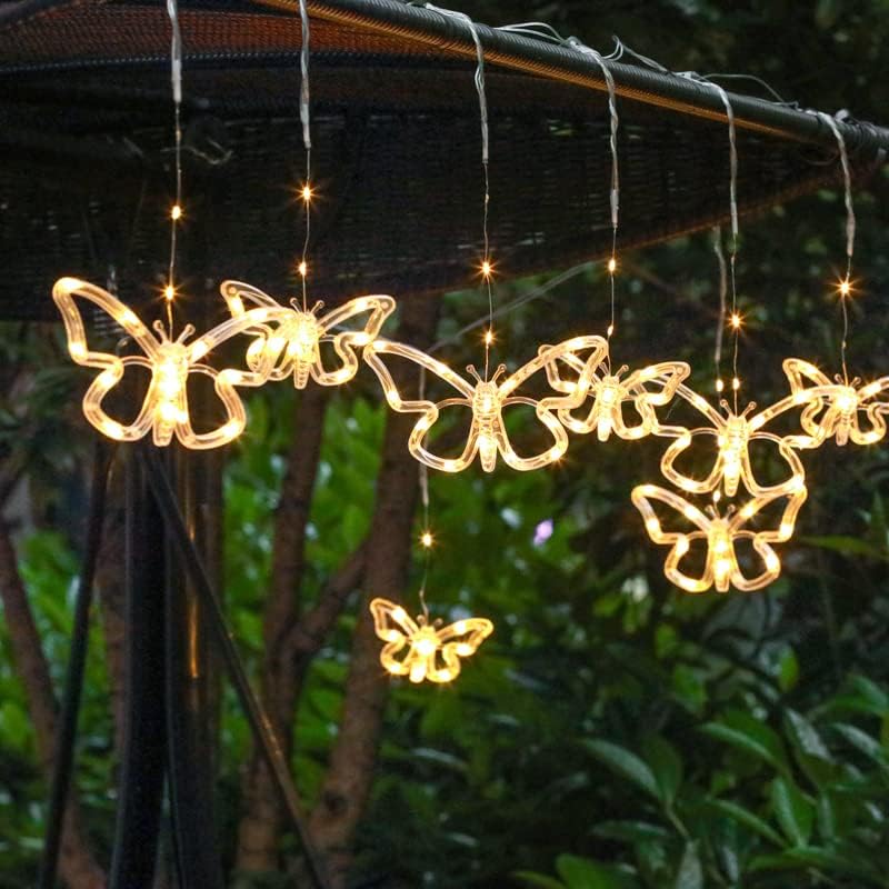 SDOUBLEM Guirnalda de luces solares USB de mariposa para interiores y exteriores, 10 luces LED para decoración de jardín, valla de patio, árbol de