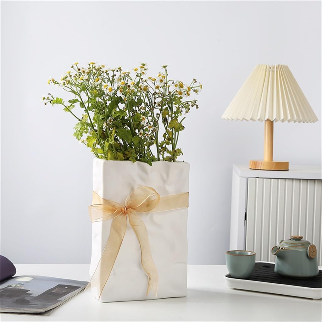 Dry Flower White Paper Bag Ceramic Vase Water Rise Living Room Home Decoration