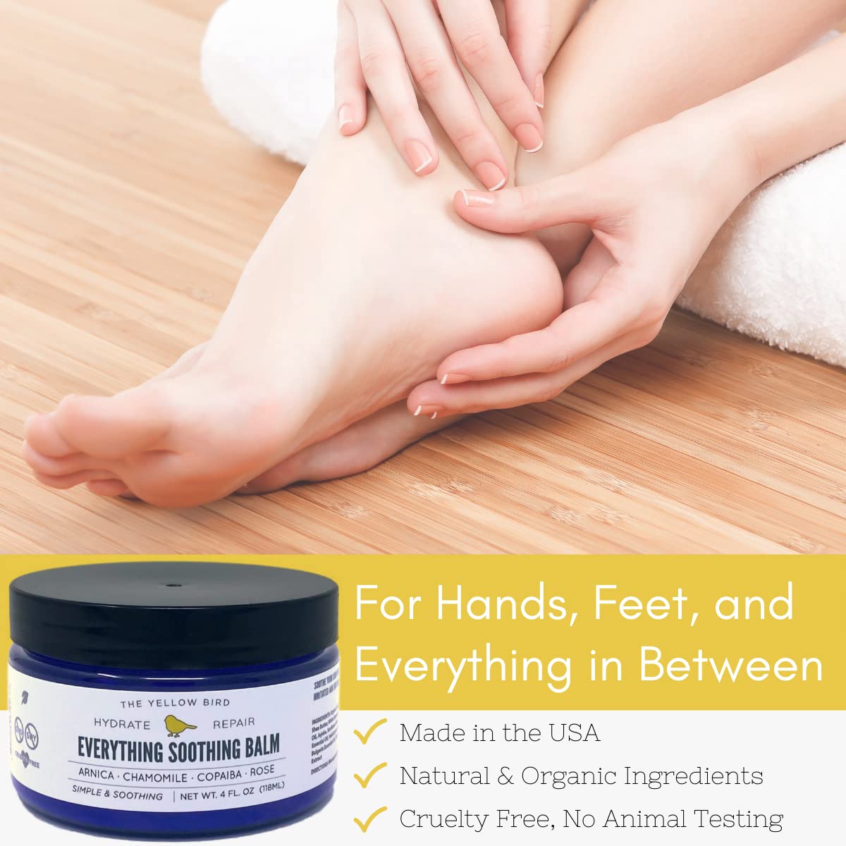 The Yellow Bird Foot Cream (8 oz) and Everything Soothing Balm (4 oz) Natural Skin Moisturizer for Hands, Feet, and Body.