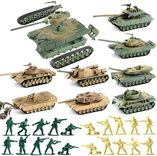 WW2 Army Tank and Army Men Toys Playset,8 Take Apart Military Vehicles with German/US/Soviet Tanks Models and 20 Toy Soldiers for Kids Boys