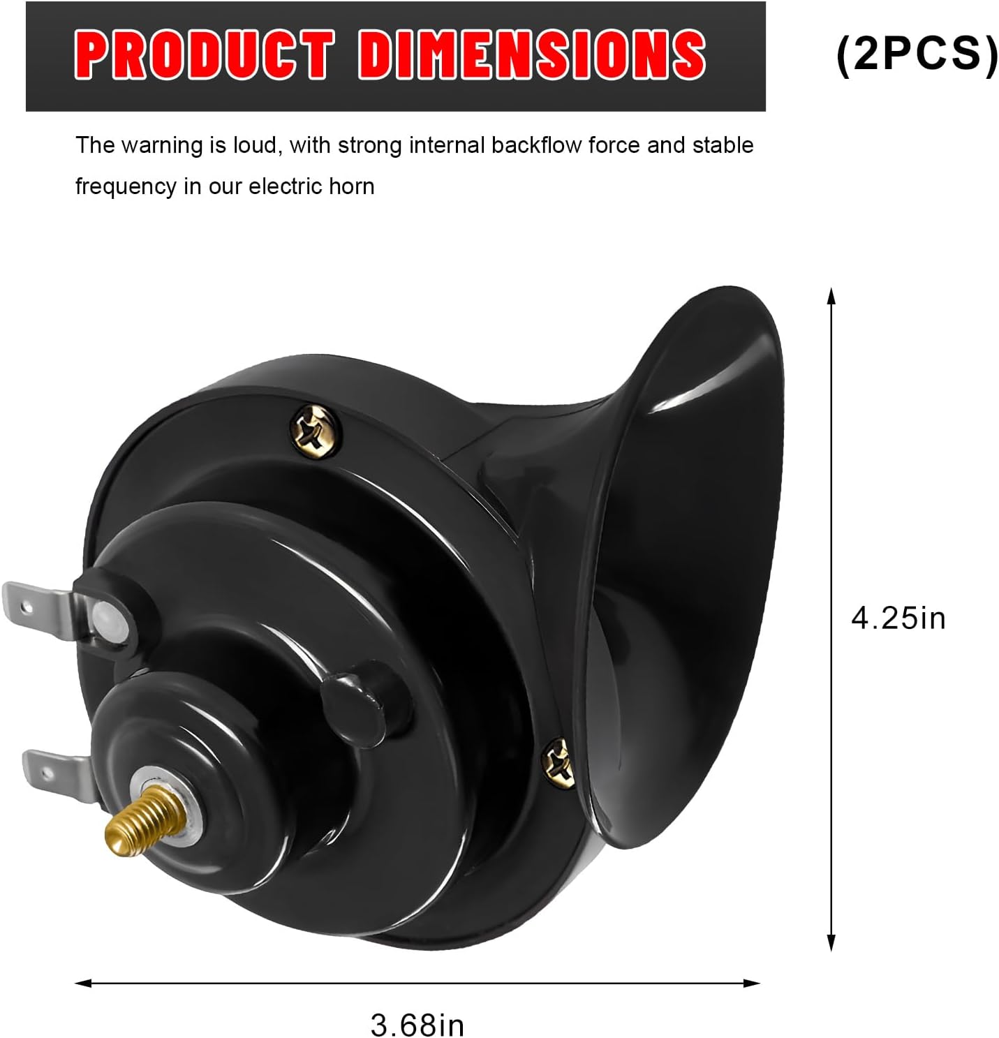 2 PCS Super Loud Train Horn, 12V Waterproof Car Raging Sound Electric Snail Double Horn Replacement Kit, Universal High Tone Air Horns for Motorcycles Trucks Bikes Boats (Black)