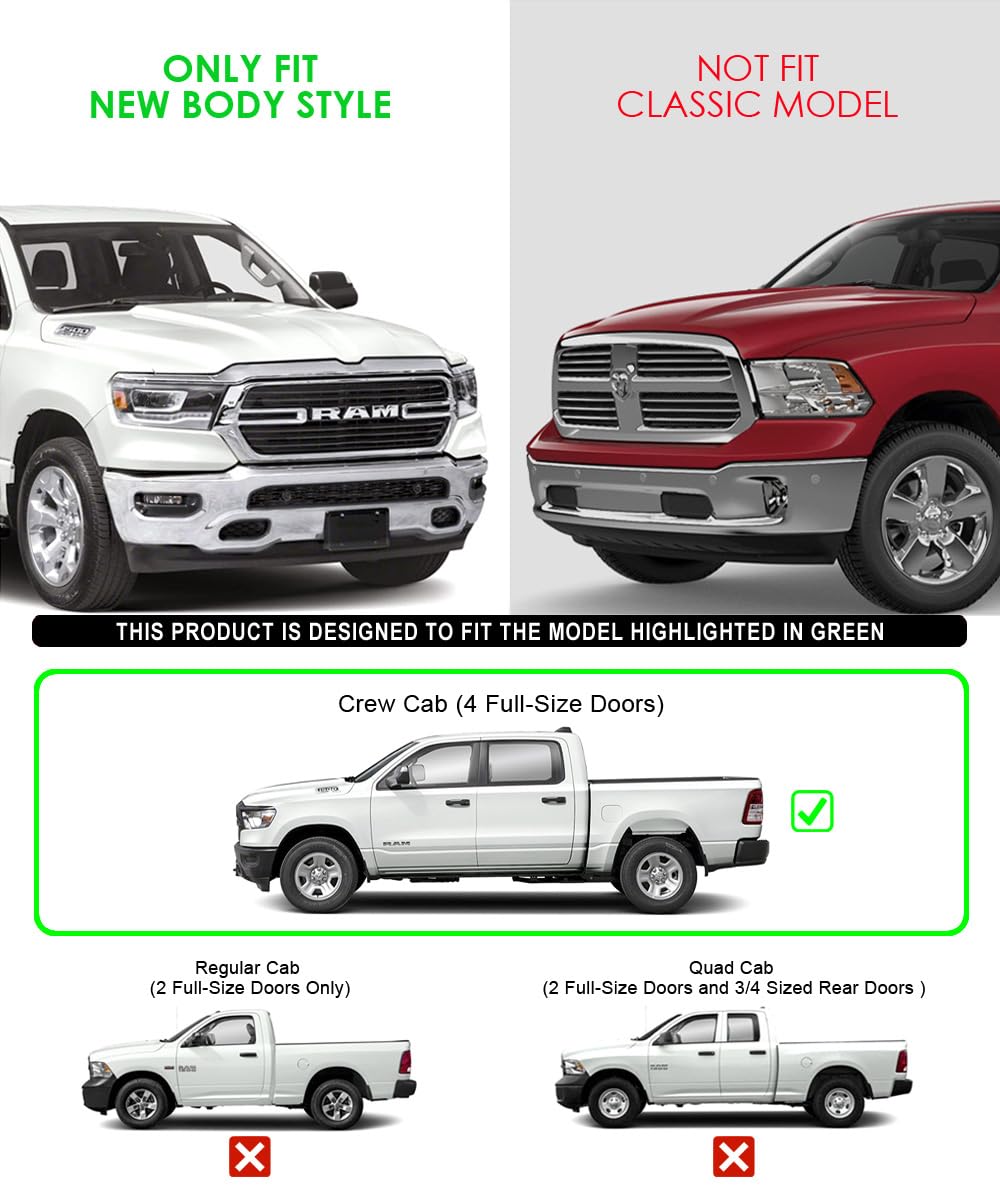 APS Wheel to Wheel Running Boards 6-inch Compatible with Ram 1500 2019-2025 Crew Cab 6.5ft Bed (Exclude 19-24 Ram 1500 Classic) Stainless Steel (Nerf Bars Side Steps Side Bars)