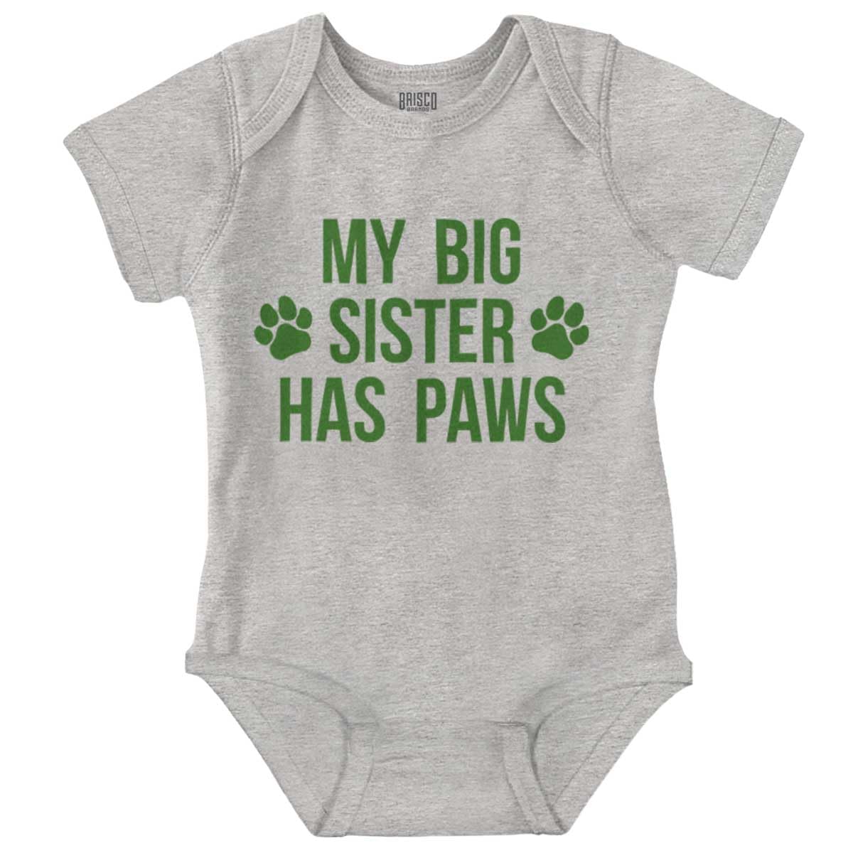 Brisco Brands My Big Sister Has Paws Baby Romper Boys or Girls
