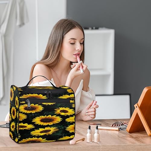 Miniatura 5 de bisibuy Sunflower Leaves Makeup Bags Portable Cosmetic Bags Durable Waterproof with Hanging Hook Large Capacity Travel Makeup Bag for Travel