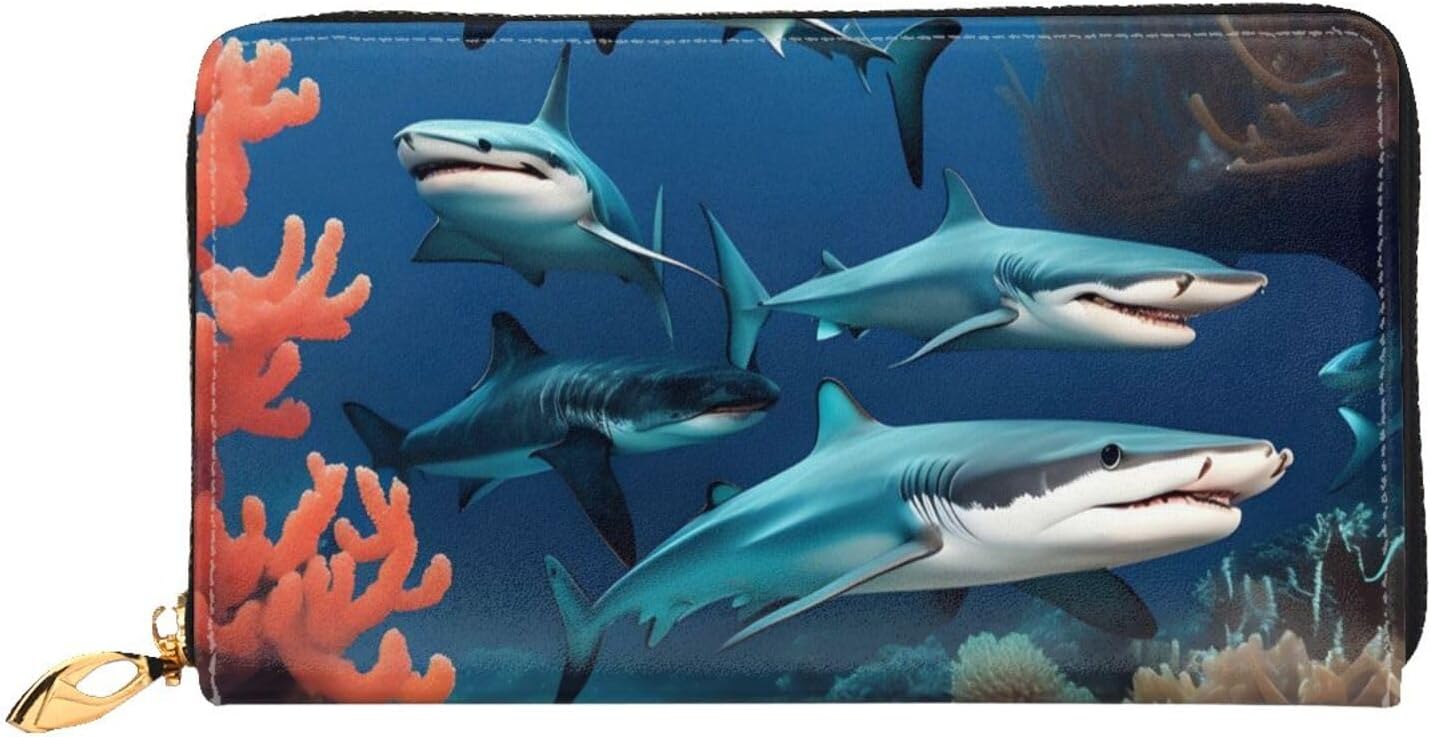 Submarine Shark Coral Wallet, Zipper Wallet, Large Capacity Wallet, *Long Wallet, Multi-Card Organizer Wallet, Unisex