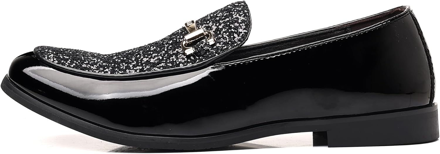 COSIDRAM Men's Glitter Dress Shoes Fashion Metallic Sequins Gold Buckle Luxury Patent Leather Loafers Wedding Party Prom - Image 4
