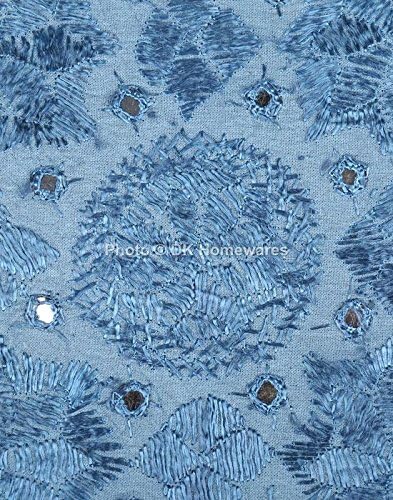 Bohemian Decorative Sofa Throw Pillowcases 16x16 Inch Cotton Mirrored Embroidered Indian Square Couch Cushion Covers (Size - 40x40 cm ; Color: Blue) - Set of 4 Pcs (Cover Only)
