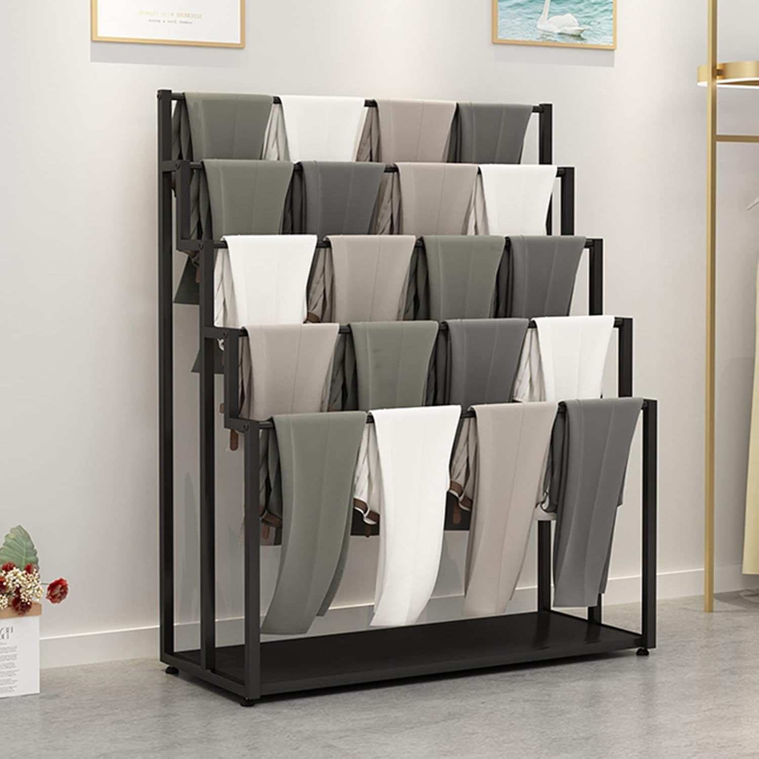 Heavy Duty Scarf Holder Organizer for Pants/Towels/Blanket, Freestanding Metal 5 Layer Multi-Purpose Display Stand Rack for Clothing Store/Home (Black Length100cm)