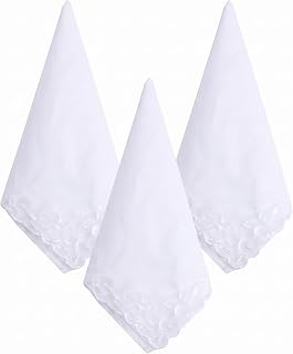 3 Stück Taschentücher Hochzeit,Stofftaschentücher Damen Weiß mit Spitzen Stickerei,Taschentuch Stoff,Stofftaschentuch Hochzeit,Elegantes Geschenk für Braut Accessoires und Besondere Anlässe