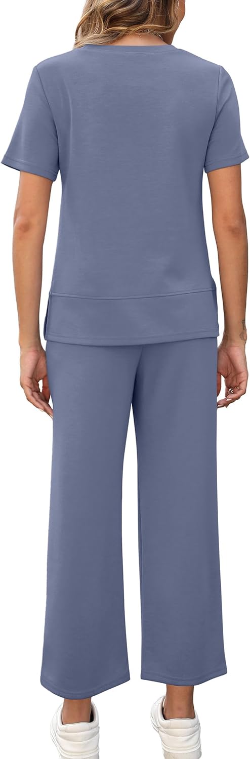 OFEEFAN Women's Lounge Sets Fashion Outfits Wide Leg Loungewear Side Slit Tracksuit for Vacation Travel Airport S-3XL - Image 6