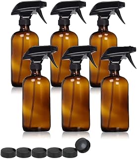 uyoyous Amber Glass Spray Bottle 6 Pack (500ml/16oz) Empty Refillable Container for Essential Oils Cleaning Organic Plant Cocking with BPA-Free Mist Trigger Sprayer Caps