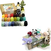 Woolbuddy 24-Color ECO Wool Roving Kit + Needle Felting Beginner Kit Complete Wool Felting Starter Bundle for Adults & Kids, DIY Craft Kit with Needles, Mat & Instructions, Perfect Holiday Gift