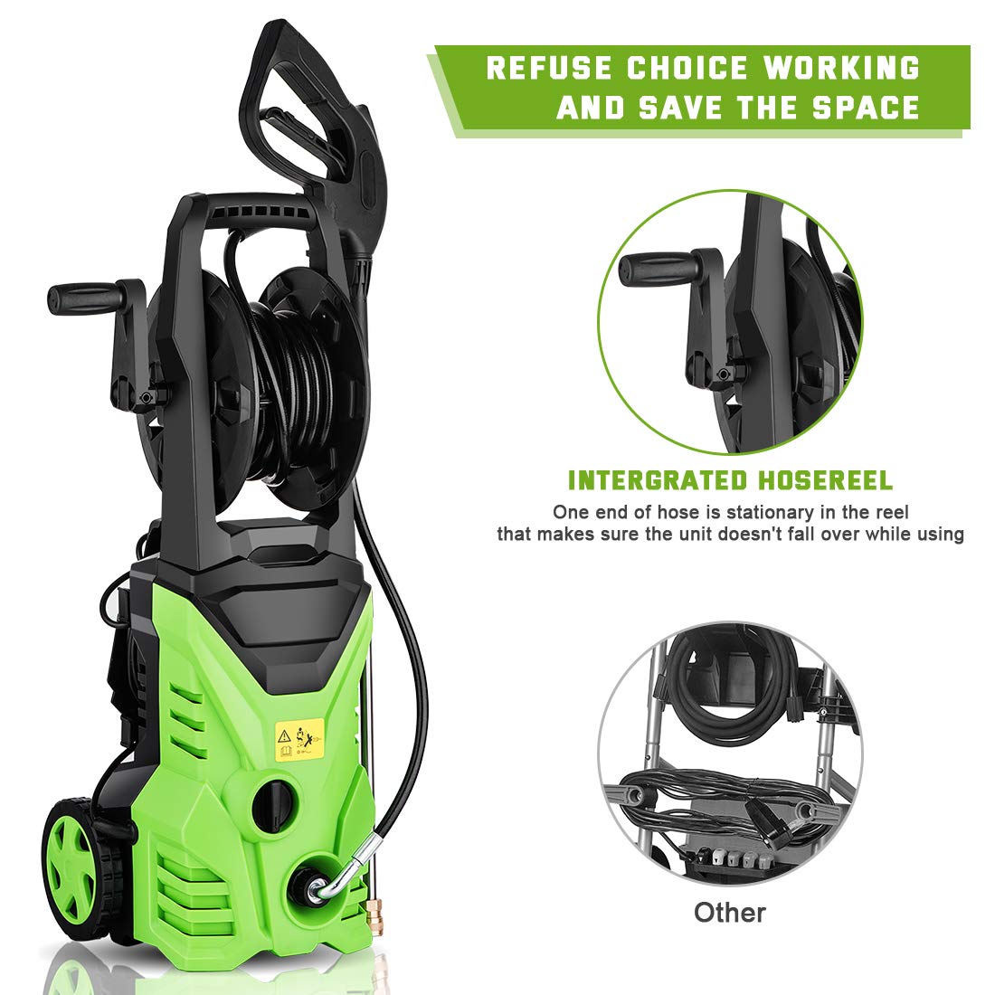 TEANDE Electric Pressure Washer, 2GPM Pressure Washer, 1500W Power Washer with 5 Nozzles, Power Washer Electric Powered with Soap Bottle for Home Patio Porch Yard, Green