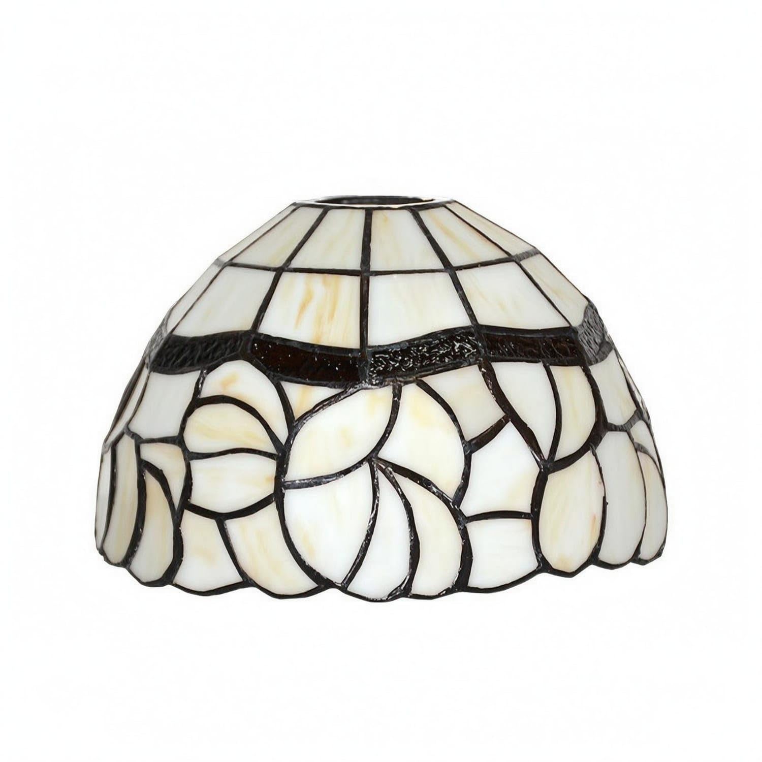 Cream-White and Amber Tiffany Style Lamp Shade Floral Pattern Tiffany Glass Shade Flared Stained Glass Lampshade Domed, Large Hole-image-14