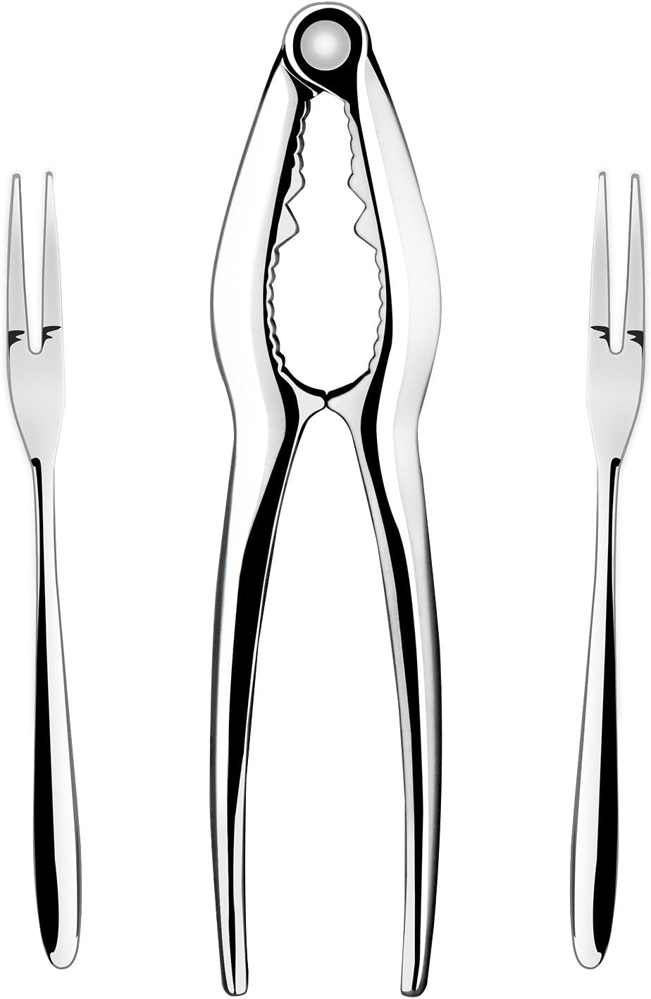 Seafood Tool Nutcracker Set, Line Winder Chrome Plated Zinc Alloy Lobster Openers Nuts Cracker, Multipurpose NutCrackers for Seafood like Lobster, Shell Fish, Crab Shells and Nuts Cracking (Silver)