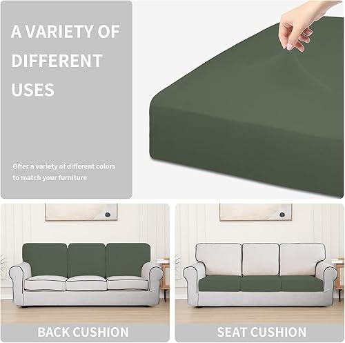 Miniatura 6 de Easy-Going Funda de cojín 100% impermeable para asiento de sofá, elástica, para muebles, para niños y mascotas, sofá de 3 piezas, verde grisáceo
