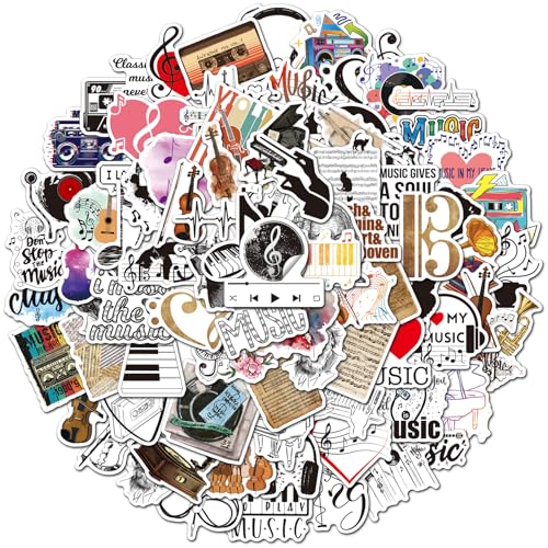 100PCS Music Stickers, Waterproof Musical Note Stickers, Vinyl Inspirational Music Sticker, Aesthetic Musical Instrument & Retro Notes Decals for Water Bottle, Laptop, Guitar, Piano