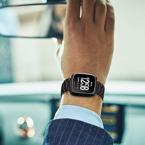 Miniatura 7 de Maxjoy Compatible con Fitbit Versa Bands, Versa 2 banda de metal grande de acero inoxidable pulsera con funda protectora para hombres y mujeres,
