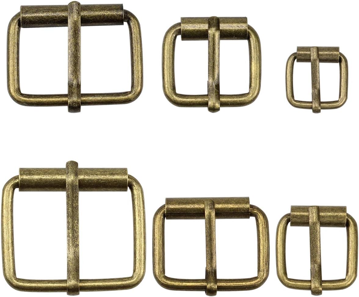 Hysagtek 60 Pcs Bronze Metal Buckles for Bags Leather Belt Strap Hand DIY Accessories, 6 Size