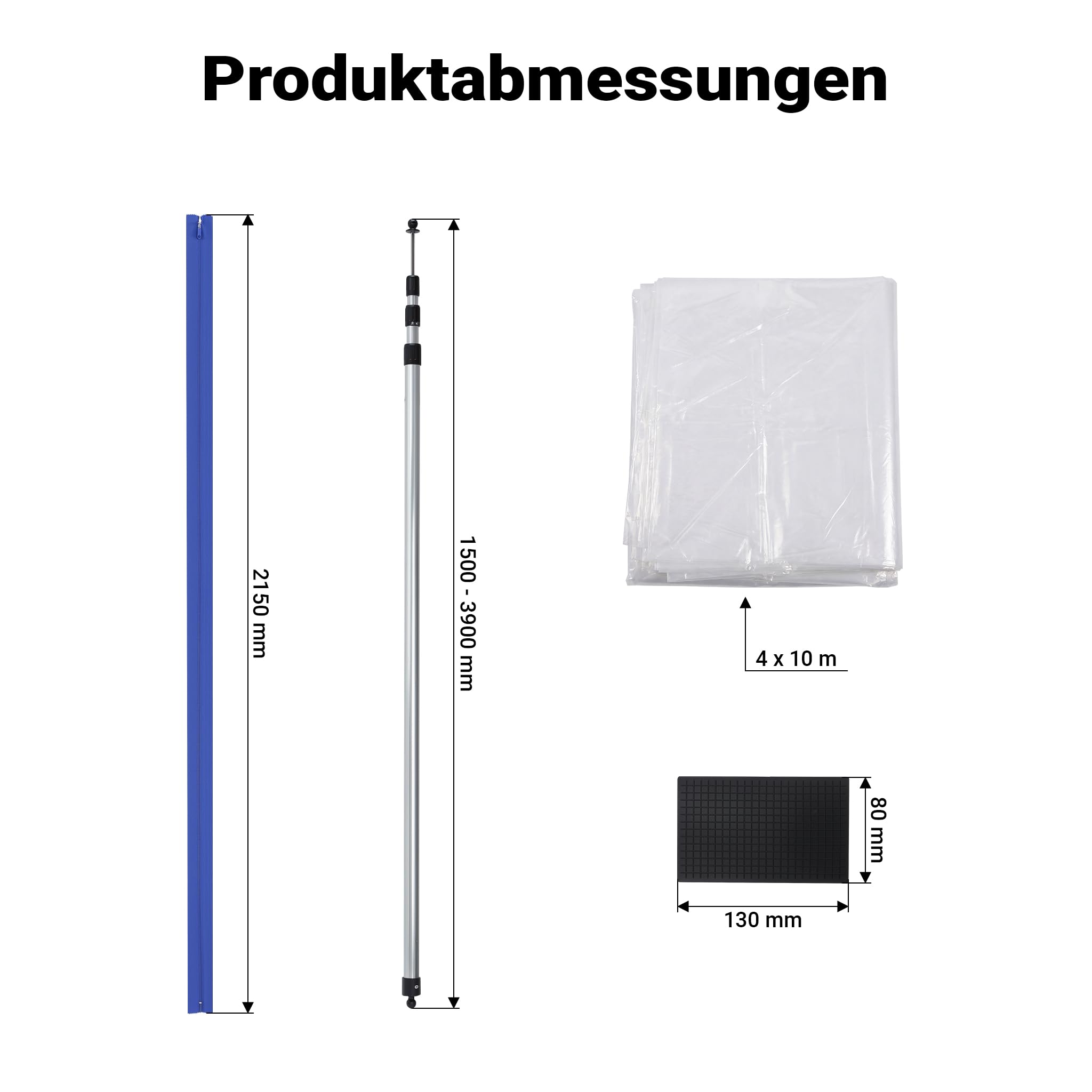 Wiltec Staubschutzwand 4 x 10 m, Renovierungs-Set Staubwand mit Reißverschluss für Folientür und Teleskopstangen 1,5-3,9 m, Trennwand für Renovierung