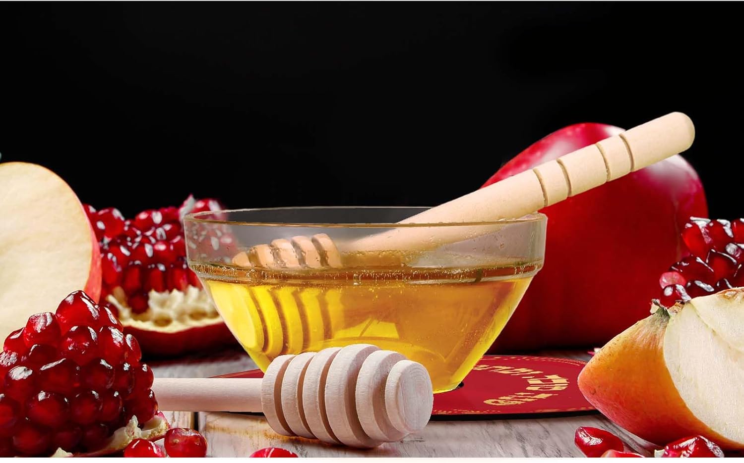 6 Sets Rosh Hashanah Apple Shaped Honey Dish with Dipping Spoon Jewish New Year Decoration Acrylic Apple Honey Dish with Stick for Jewish New Year Holiday Gift Table Decorations, Red