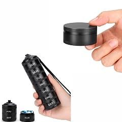 Portable Pill Case Pill Box Daily Weekly Metal Pill Organizer - Waterproof Aluminium Alloy Round Pill Container for