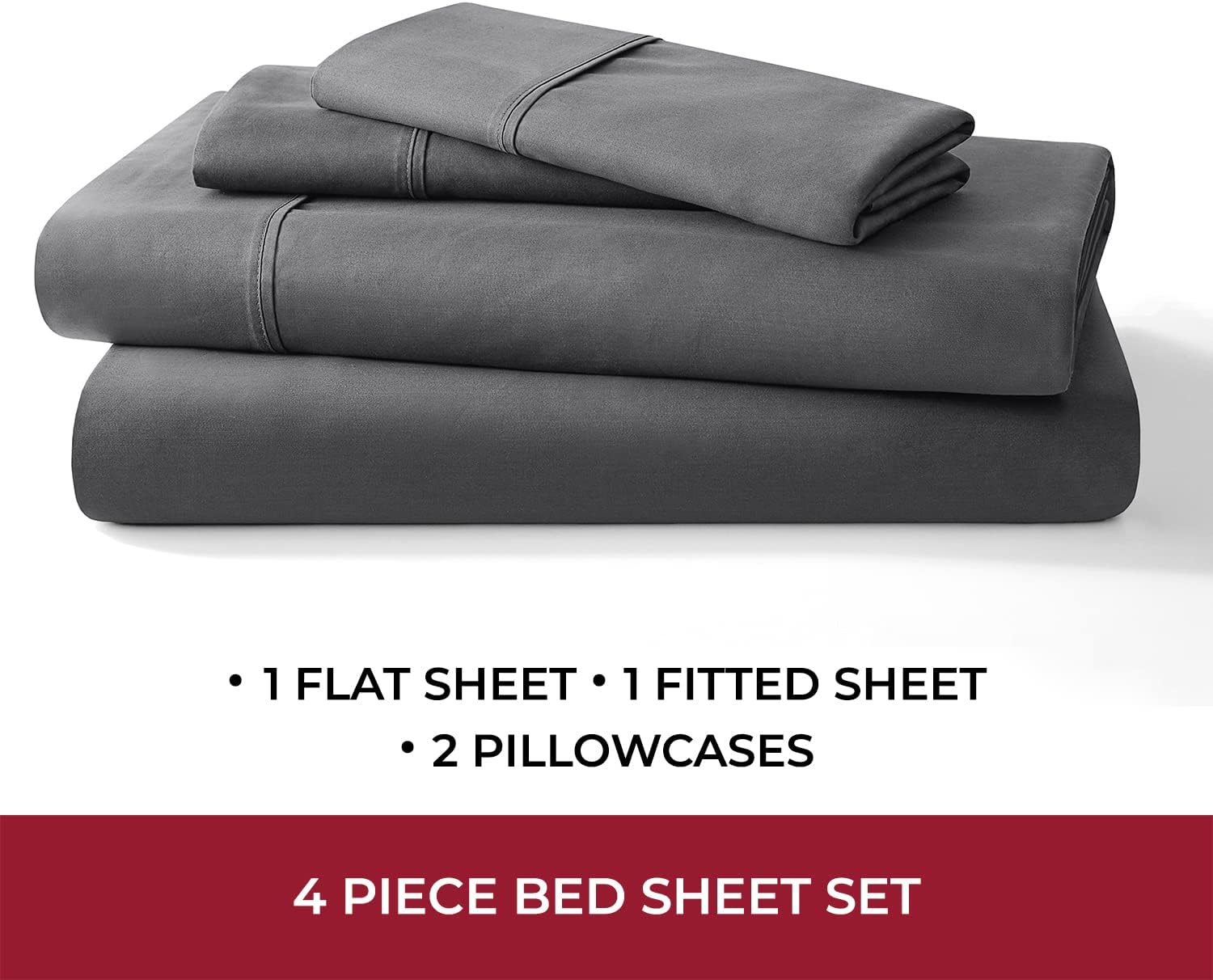 Mellanni 400 Thread Count Cotton Sateen Bedding Set - 4 Piece Bed Sheets Set - Fits Mattresses up to 16" Deep - Cooling Sheet for Hot Sleepers (California King, Gray)