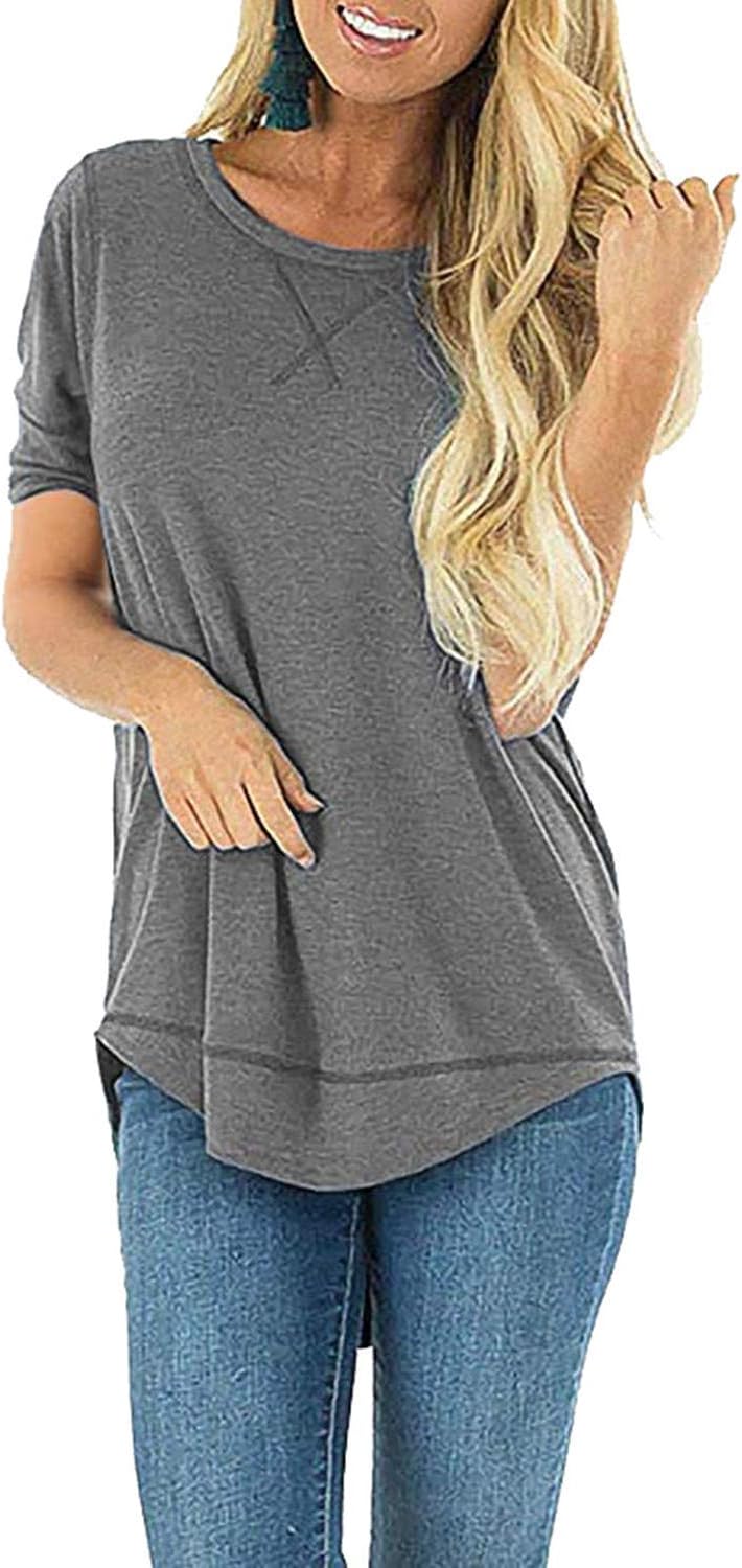 JomeDesign Summer Tops for Women Short Sleeve Side Split Casual Loose Tunic Top - Image 2